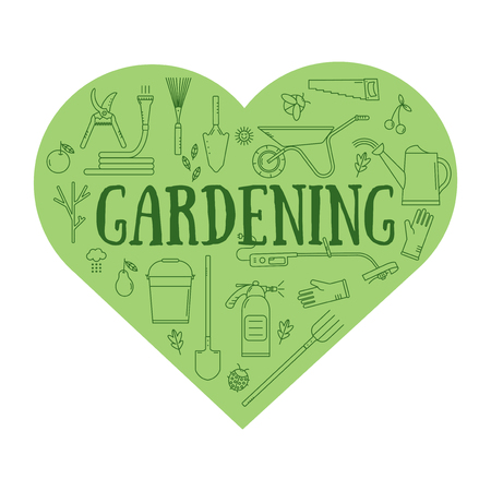 Set of garden tools on white background. Isolated working equipment. Line style icons.のイラスト素材