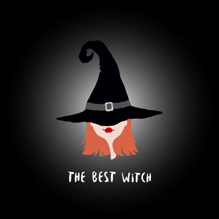 Poster with witch in hat. Design element for Halloween.のイラスト素材