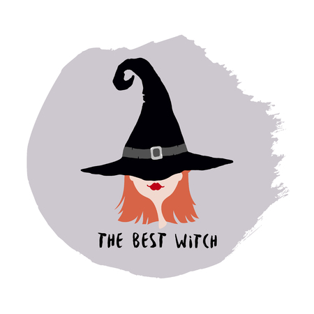 Poster with witch in hat. Designed with text The best witch. Good for Halloween celebration.のイラスト素材