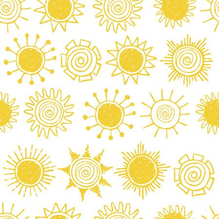 Seamless pattern with hand drawn yellow suns. Design element for fabric, textile, wrapping paper.のイラスト素材