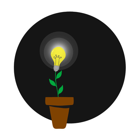 Hand drawn vector illustration with idea light bulb as a flower in a pot.のイラスト素材