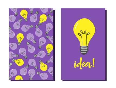 Design element with electric lamp pattern. Light bulb icon card template.のイラスト素材