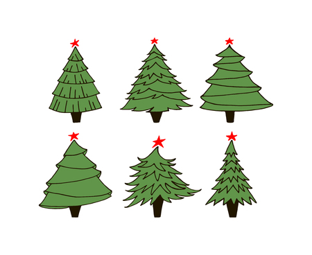 Set of green fur treesのイラスト素材