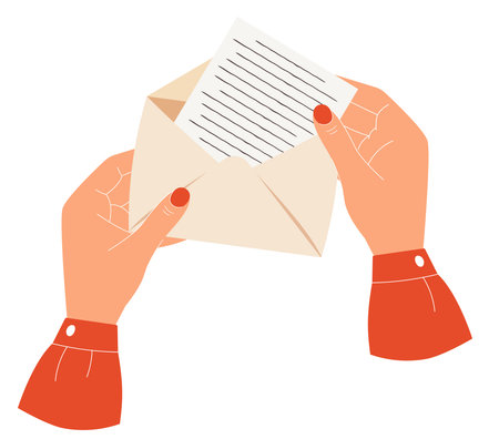 Female hands holding open envelope with handwrittenのイラスト素材
