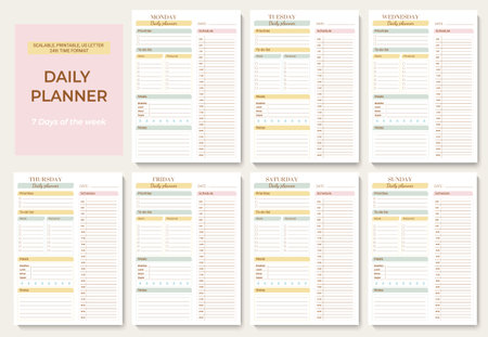Minimalist daily planner for every day with 24 hour vector templatesのイラスト素材