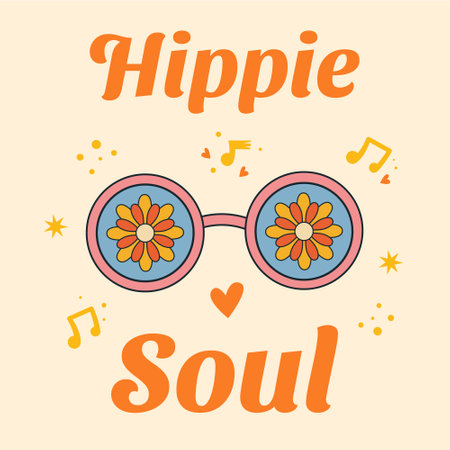 retro card with Sunglasses and slogan Hippie soulのイラスト素材