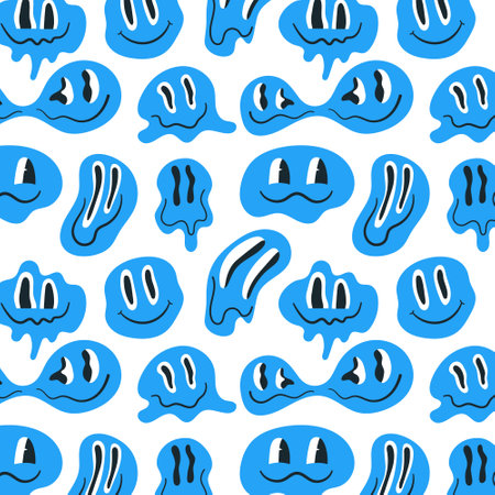 Distorted happy blue smiles seamless pattern.のイラスト素材