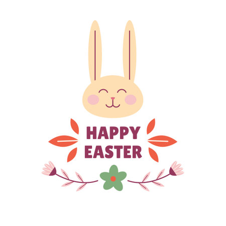 illustration concept folk nordic style with rabbit muzzle and flowers.のイラスト素材