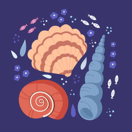 Tropical sea shells, clam, designer printのイラスト素材