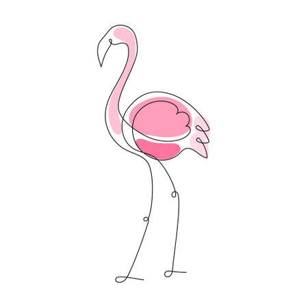 Flamingo tropical bird logo design continuous line art with pink shapesのイラスト素材