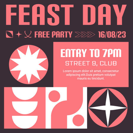 Square invitation flyer template design in Swiss Bauhaus y2k Brutalist style.のイラスト素材