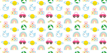 Colorful simple kids toys seamless pattern doodle style