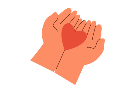 Two hands together holding heart sign on their palmsのイラスト素材