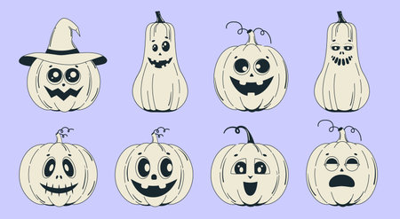 Pumpkin head smile face Vintage style in monochrome colors Halloween holidayのイラスト素材