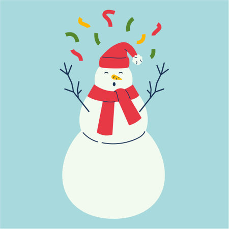 Happy Snowman throws confetti over his headのイラスト素材