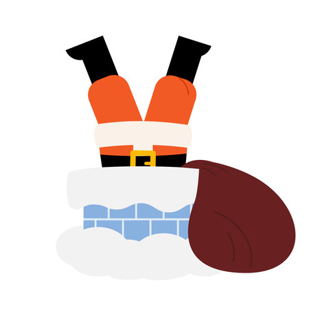 Santa Claus climbs down chimney with bag sack of giftsのイラスト素材