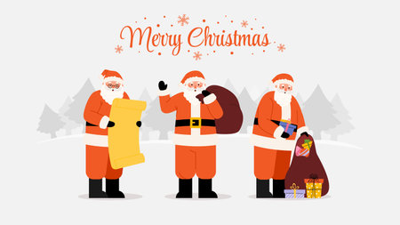 Merry Christmas template banner with three Santa Clausのイラスト素材