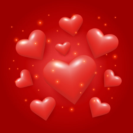Red shiny Hearts realistic symbol love 3d designのイラスト素材