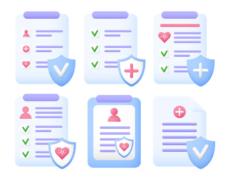 Clipboard document health insurance with shield and check mark iconのイラスト素材