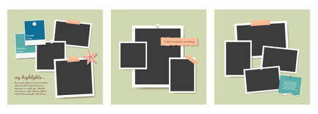 Photo blank frame collage template trevel themed vector set