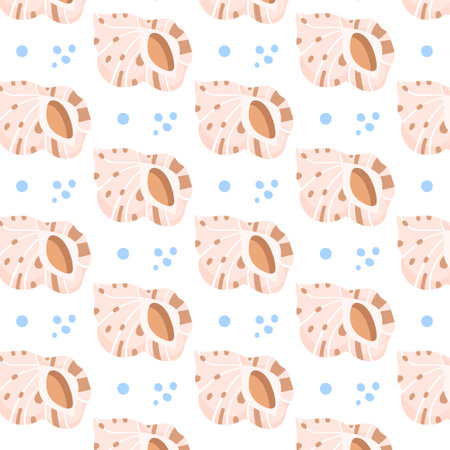 Marine sea shells seamless pattern. Underwater shellfish background. Vector illustrationのイラスト素材
