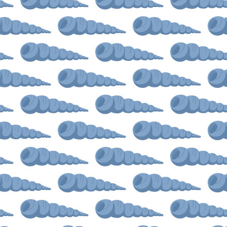Seamless pattern with blue seashells. Vector illustration.のイラスト素材