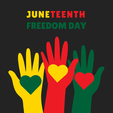 Juneteenth Freedom Day holiday poster. Palms Diversity hands symbol loveのイラスト素材