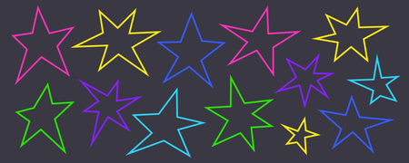 Set of trendy irregular neon outline starsのイラスト素材