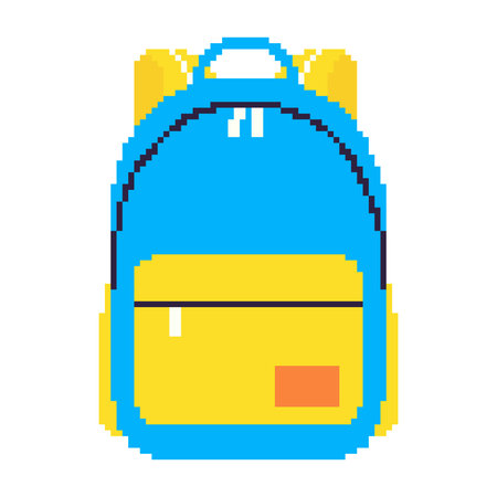 Childish school backpack Pixel art style icon