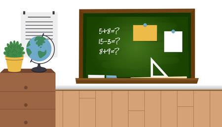 Classroom Chalkboard with Math Problemsのイラスト素材
