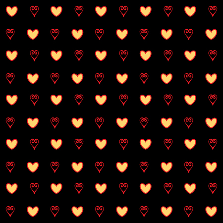 Gold glittering foil hearts seamless pattern on a black background. Luxury Elegant Happy Valentine Day festive layout template design.のイラスト素材