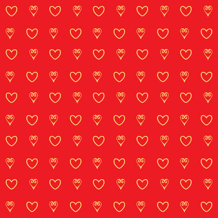 Gold glittering foil hearts seamless pattern on a red background. Luxury Elegant Happy Valentine Day festive layout template design.のイラスト素材