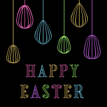 Happy Easter Eggs contour on a black. Easter banner background template with colorful contour eggs. Vector illustration. EPS10.のイラスト素材
