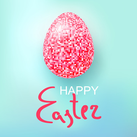 Happy Easter Eggs pink glitter on a blue. Easter banner background template with pink glitter egg. Vector illustration. EPS10.のイラスト素材