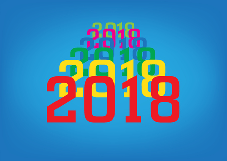 New year 2018 colorful numbers on blue background. Multicolor inscription 2018. Vector illustration. Decorative greeting card 2018 new year.のイラスト素材