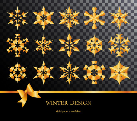 Gold paper snowflakes on a transparent background.のイラスト素材