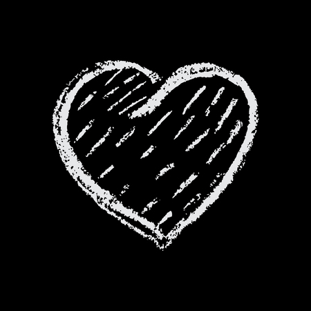 Chalk heart on a black background. Sketch of  greeting card for Valentines Day, love  and wedding. Vector illustration design template.のイラスト素材