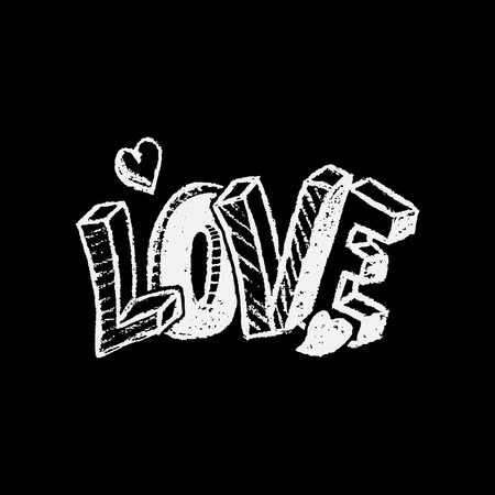 Love chalk text and hearts on a black background. Sketch of  greeting card for Valentines Day, love  and wedding. Vector illustration.のイラスト素材