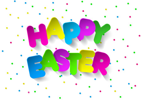 Happy Easter in paper style on a white background. Easter multicolor rainbow color design template. Vector illustration.のイラスト素材