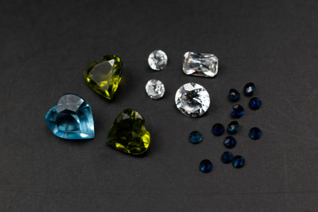 Set of gems on a black background, close-up, macroの写真素材