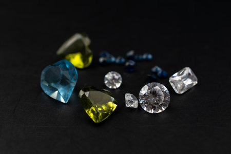 Gemstones on a black background. Close-up photo.の写真素材