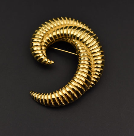 Gold jewelry on a black background. Macro photo with selective focus.の写真素材