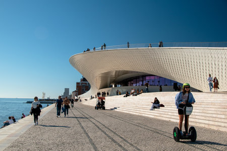 Lisbon, Portugal, modern embankment in the Belem areaのeditorial素材