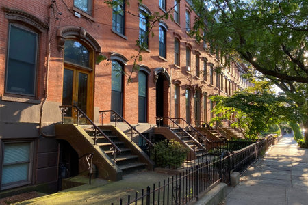 Row of old brick houses in Boston, Massachusetts, USA.の写真素材