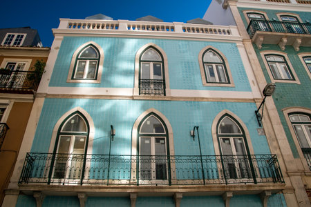Facade of a building in the center of Lisbon, Portugal.の写真素材