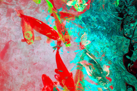 Colorful koi fish swimming in the water. Abstract background.の写真素材