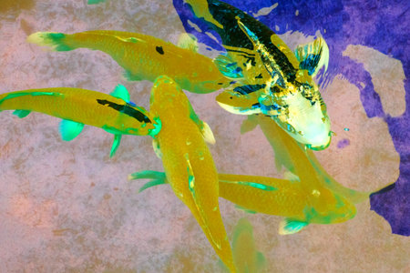 Colorful koi fish in the aquarium. The background is blurred.の写真素材