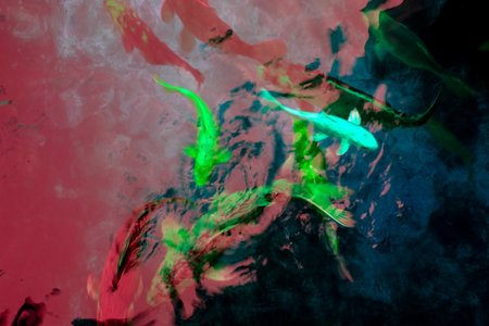 abstract background of watercolor paint in red and green tones.の写真素材