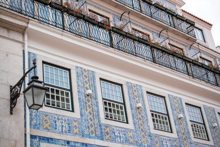 Detail of the facade of a building in Lisbon, Portugal.の写真素材