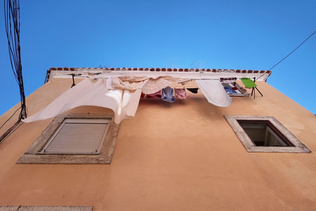 Clothes drying on a wall of a building in Procida, Italy